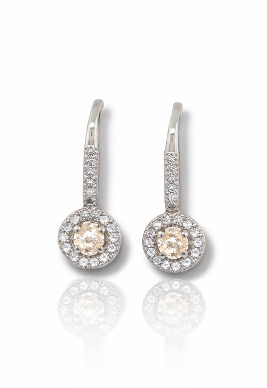 Champagne Halo Diamond Drop Earrings