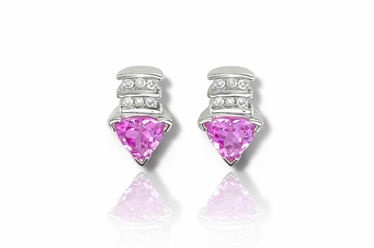 Vivid Pink Trillion Diamond Accent Earrings