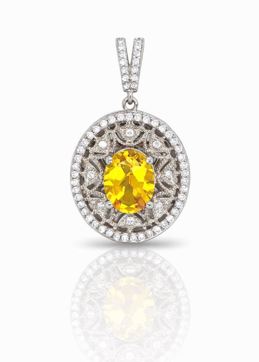 Golden Aura Citrine & Diamond Halo Pendant