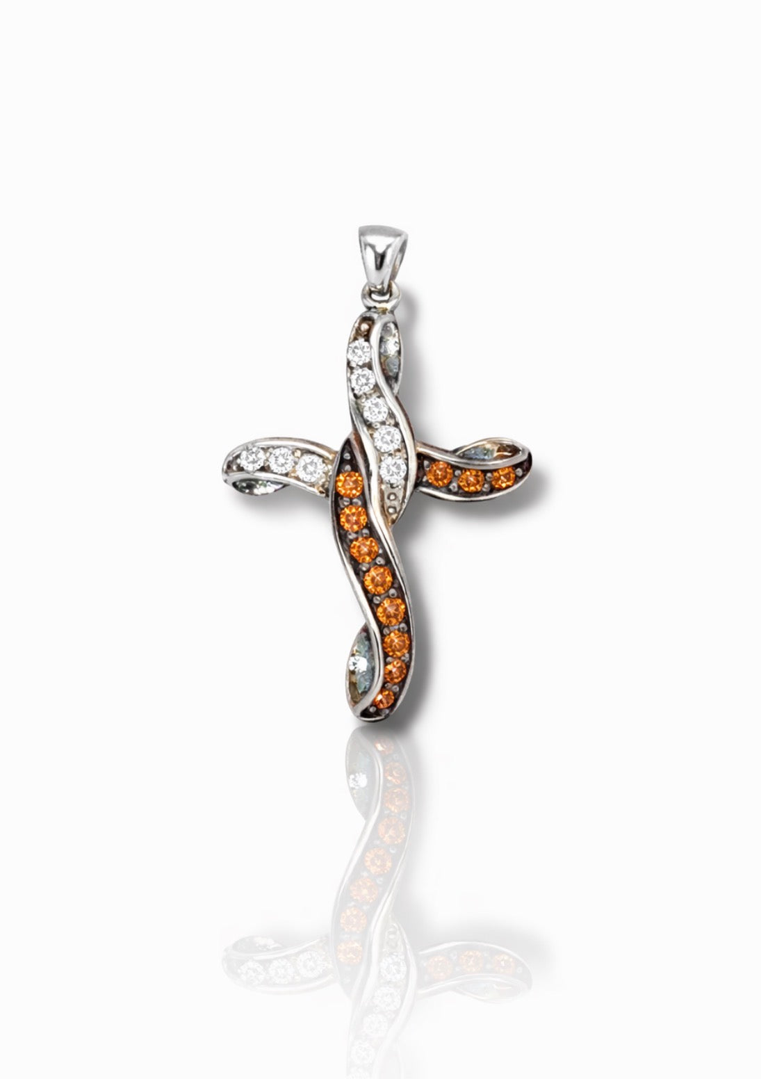 Flame Twist Diamond & Amber Cross Pendant