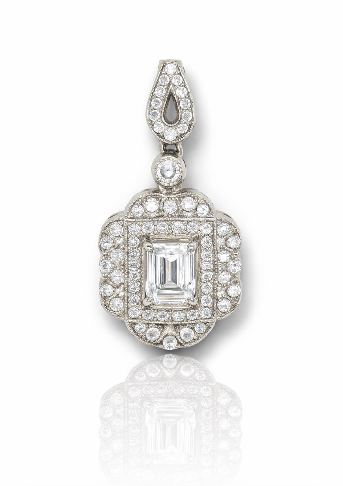 Vintage Radiance Emerald-Cut Diamond Halo Pendant