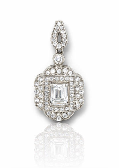 Vintage Radiance Emerald-Cut Diamond Halo Pendant