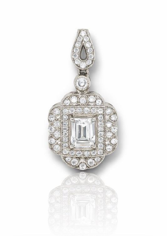 Vintage Radiance Emerald-Cut Diamond Halo Pendant