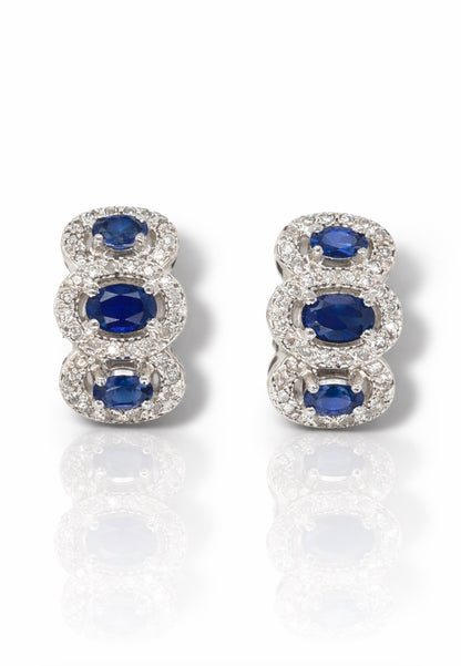 Royal Sapphire Trio Diamond Earrings