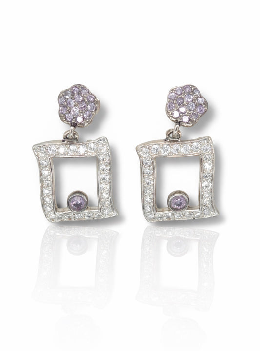 Lavender Bloom Diamond Frame Drop Earrings