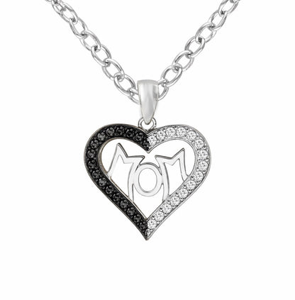 Two-Tone Love MOM Diamond Heart Pendant