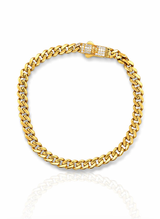 Diamond-Clasp Cuban Link Gold Bracelet