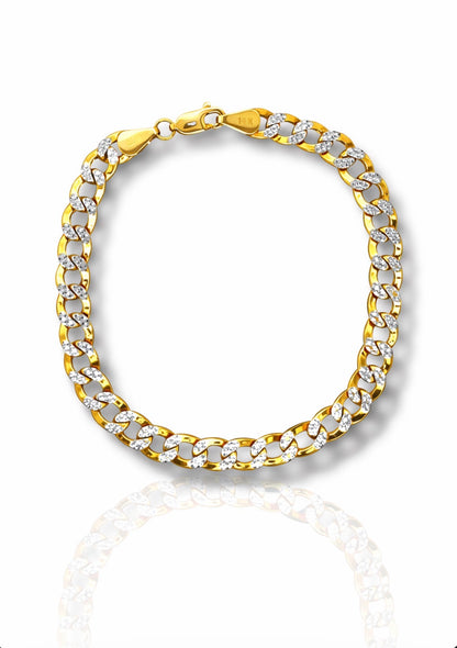 Two-Tone Diamond Cut Cuban Link Gold Bracelet