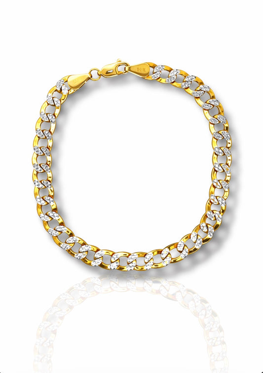 Two-Tone Diamond Cut Cuban Link Gold Bracelet