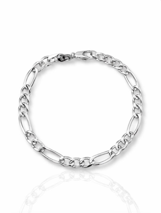 Polished Figaro Link White Gold Bracelet