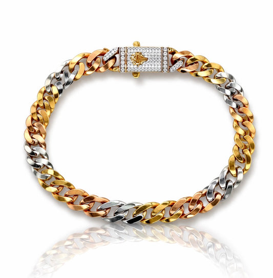 Tri-Tone Royal Cuban Link Diamond Bracelet
