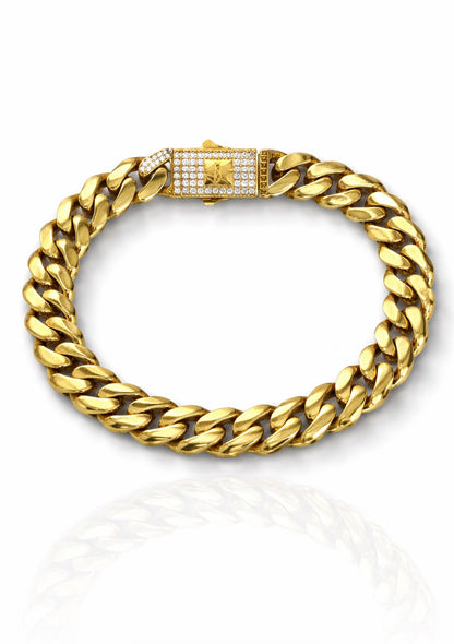 Classic Gold Cuban Link Diamond Clasp Bracelet