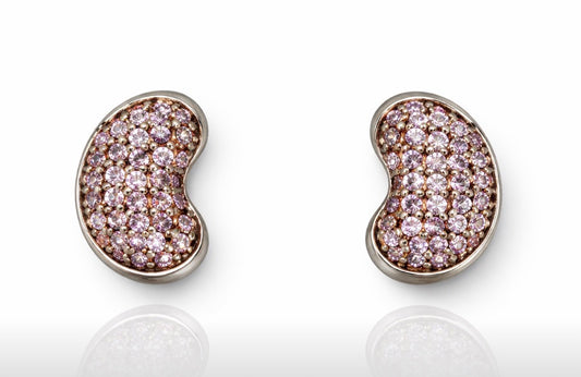 Pink Pavé Bean Stud Earrings in White Gold