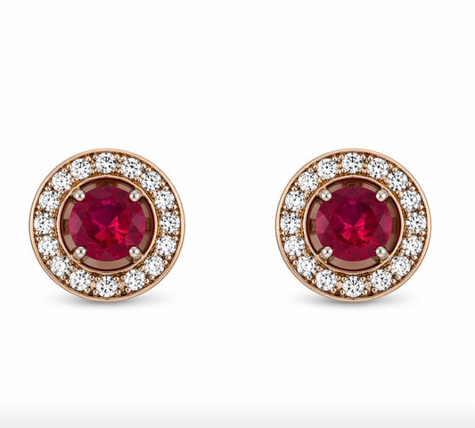 Ruby Halo Diamond Stud Earrings in Rose Gold