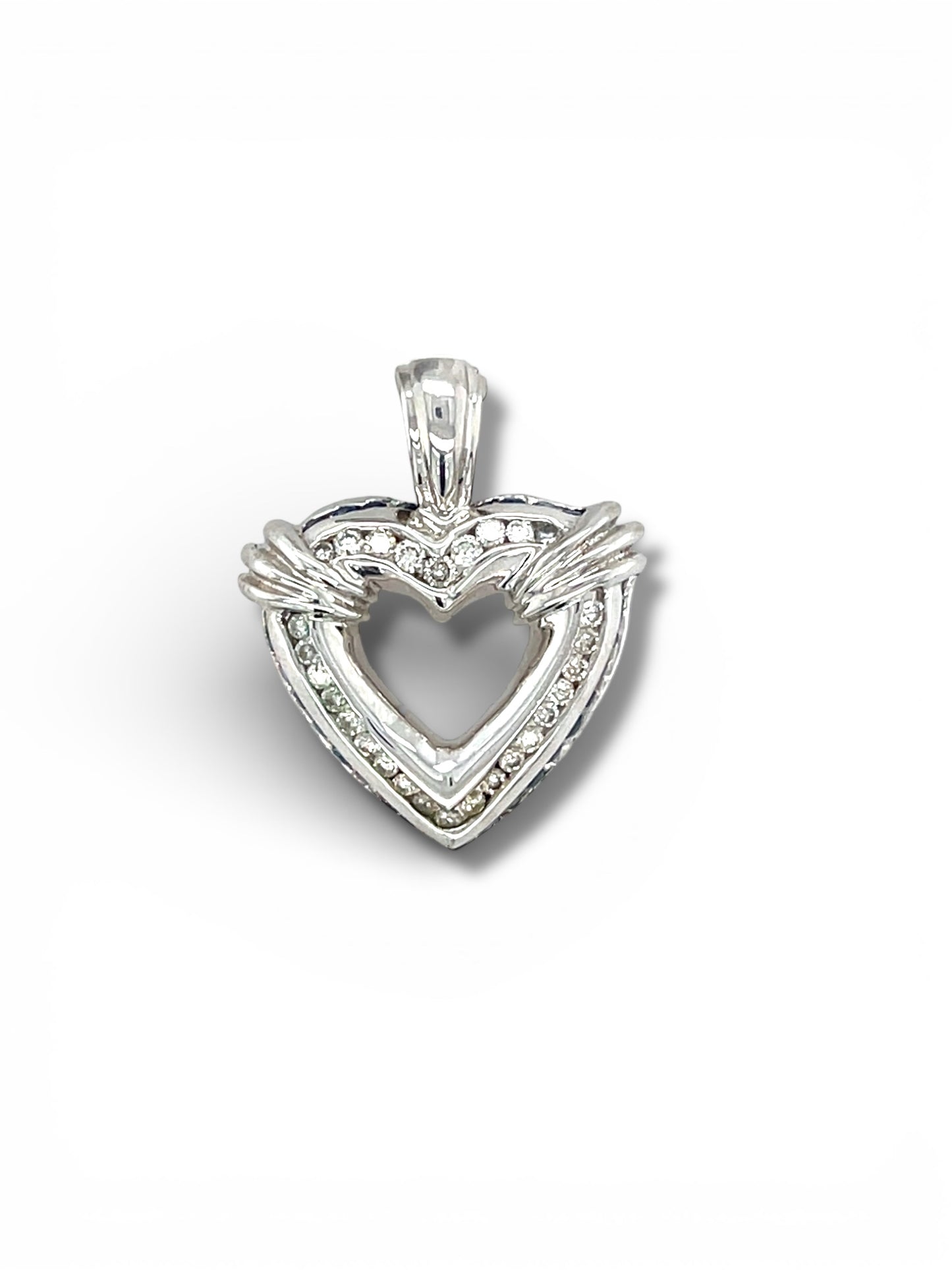 Diamond Winged Heart Pendant in White Gold