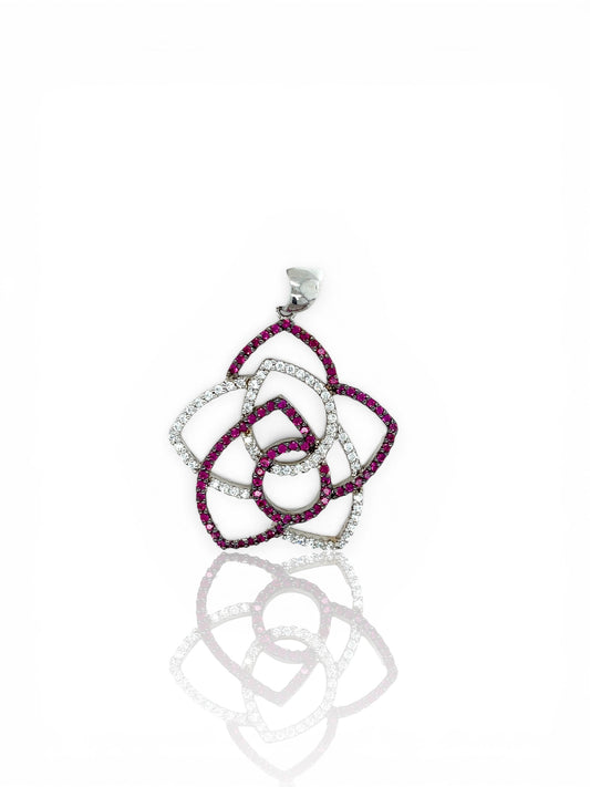 Crimson Bloom Diamond Floral Pendant