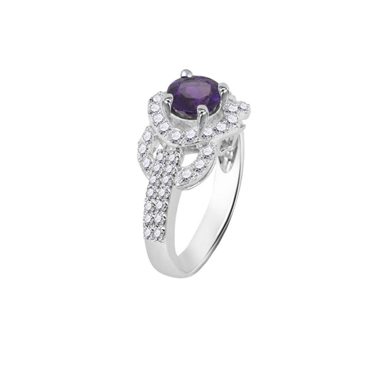 Round Shape Amethyst Gold Ring