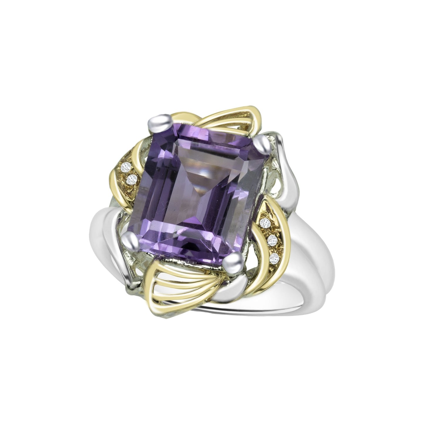Emerald Cut Amethyst Two Tones Gold Ring