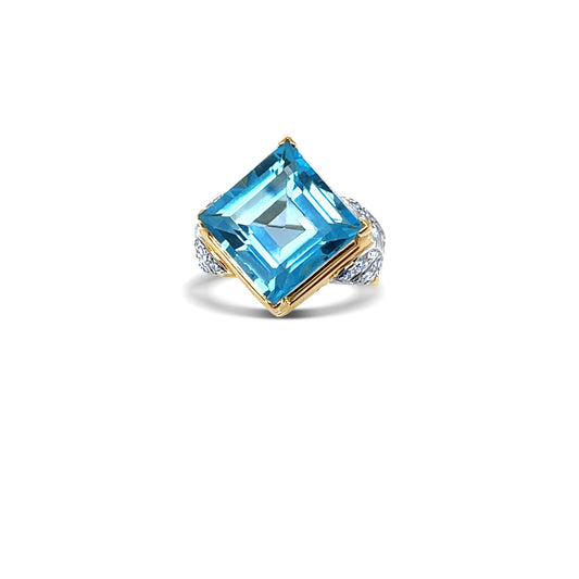 Square-Cut Blue Topaz Gold Ring