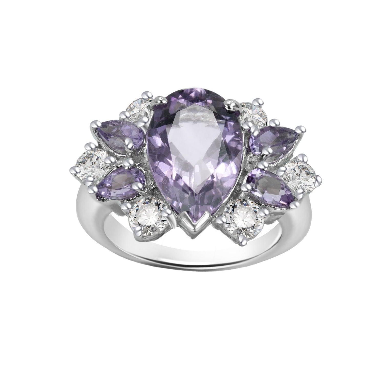 Pear-Cut Amethyst White Gold Ring