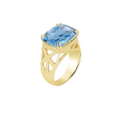 Square-Cut Blue Topaz Gold Ring