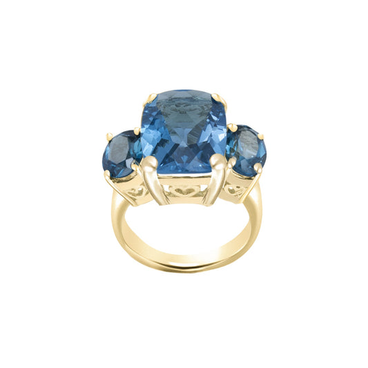 Blue Topaz Cushion-Cut Gold Ring