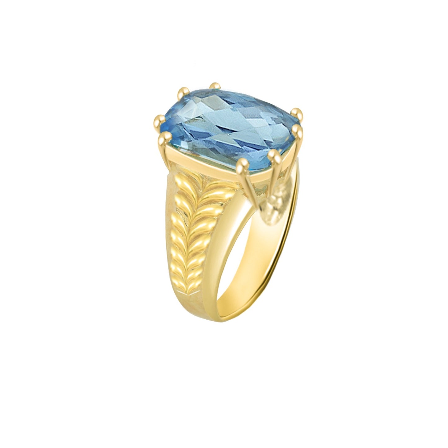 Blue Topaz Cushion-Cut Yellow Gold Ring
