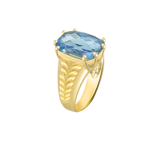 Blue Topaz Cushion-Cut Yellow Gold Ring