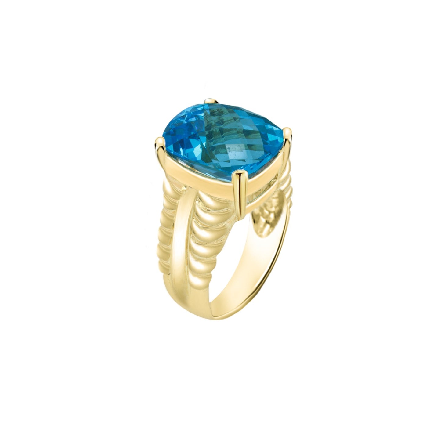 Blue Topaz Cushion-Cut Yellow Gold Ring