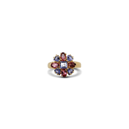 Tanzanite & Pink Sapphire Flower-Cut Gold Ring