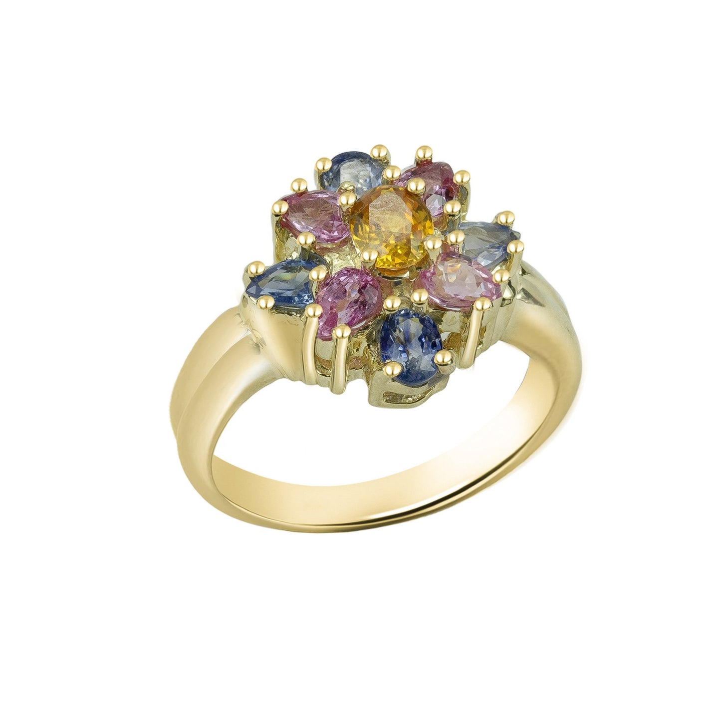 Sapphire Multicolor Floral-Cut Gold Ring