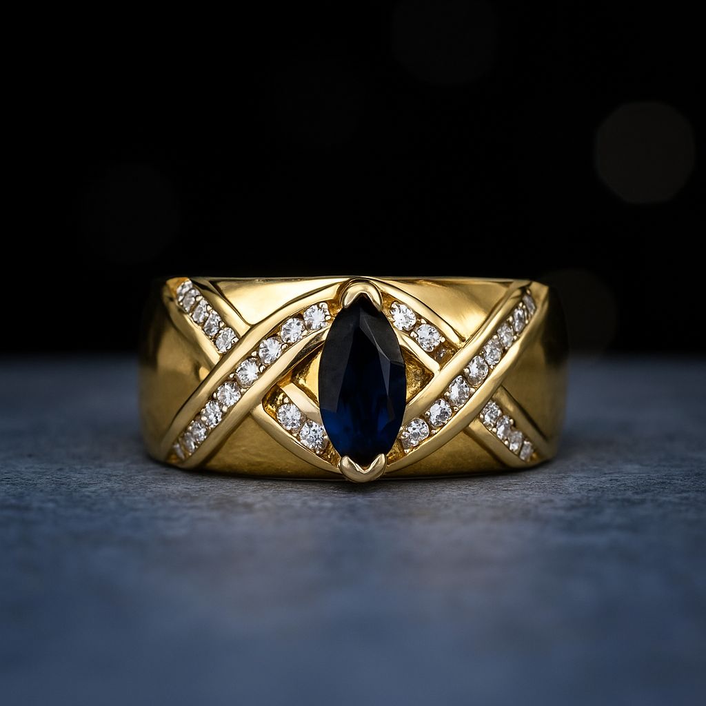 Sapphire Marquise- Cut Yellow Gold Ring