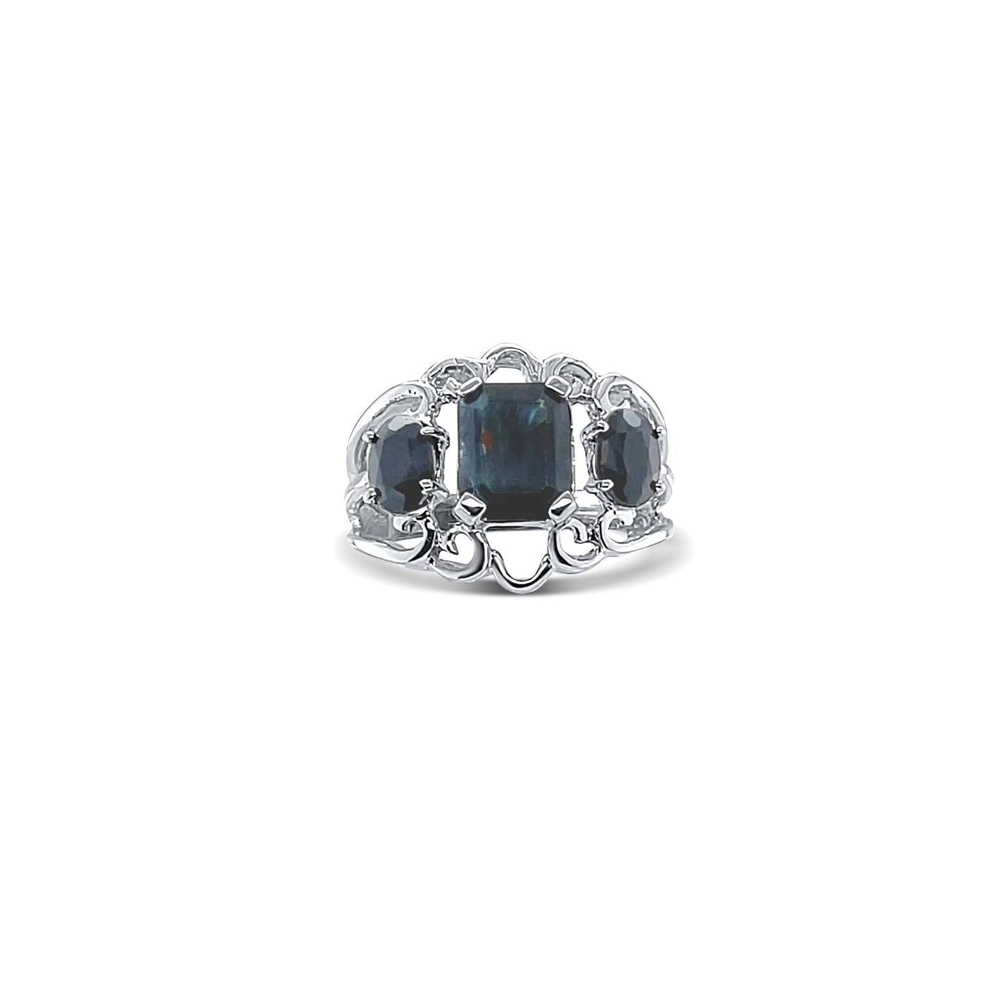Midnight Sapphire Emerald-Cut White Gold Ring