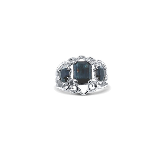 Midnight Sapphire Emerald-Cut White Gold Ring