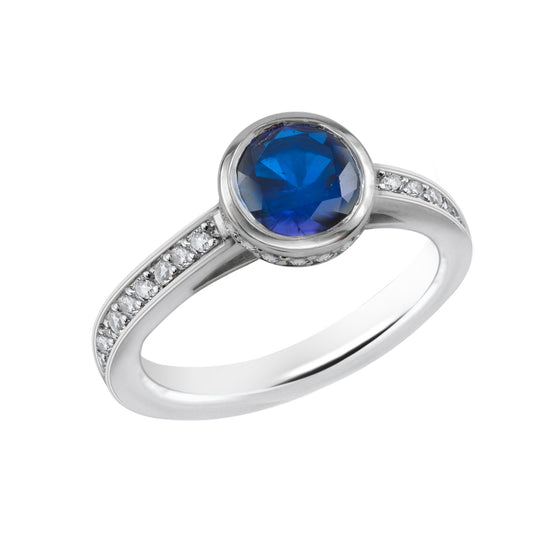 Blue Sapphire Round-Cut White Gold Ring