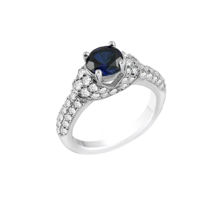 Blue Sapphire Round-Cut White Gold Ring