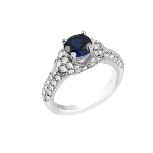 Blue Sapphire Round-Cut White Gold Ring