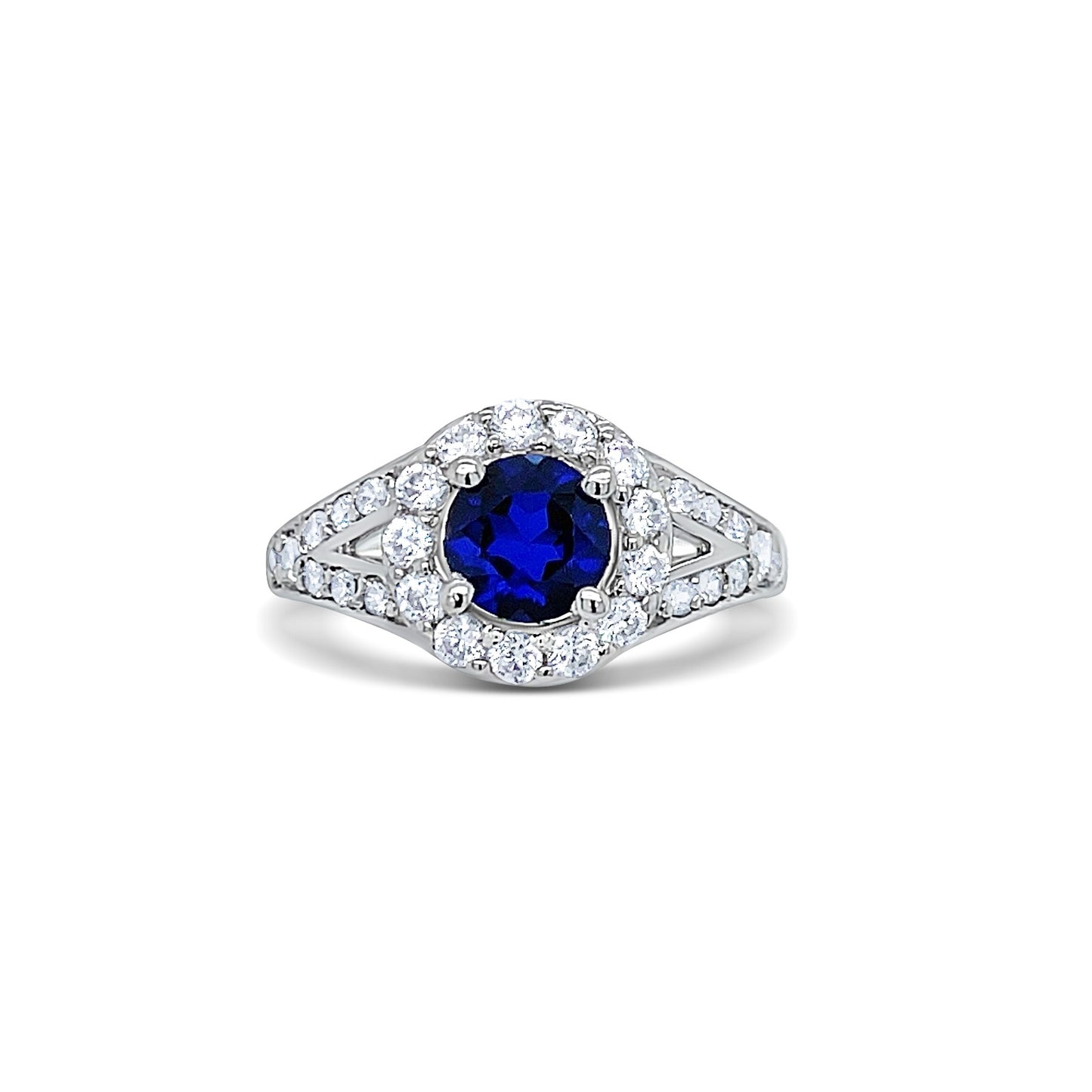 Blue Sapphire and Diamonds Round-Cut Gold Ring
