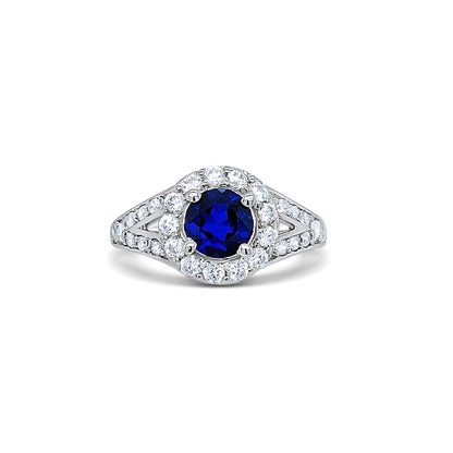 Blue Sapphire and Diamonds Round-Cut Gold Ring