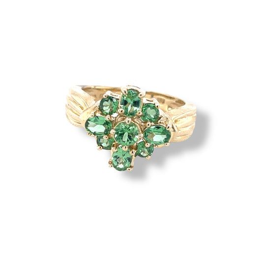 Tsavorite Floral-Cut Yellow Gold Ring