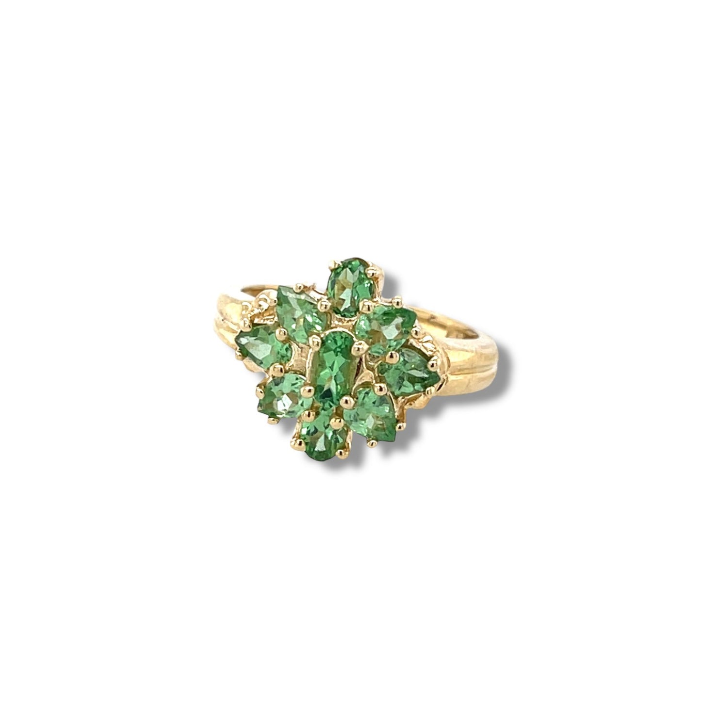 Tsavorite Oval and Pear-Cut Gold Ring