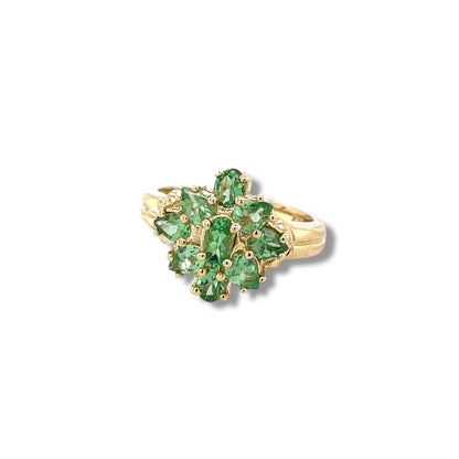 Tsavorite Oval and Pear-Cut Gold Ring