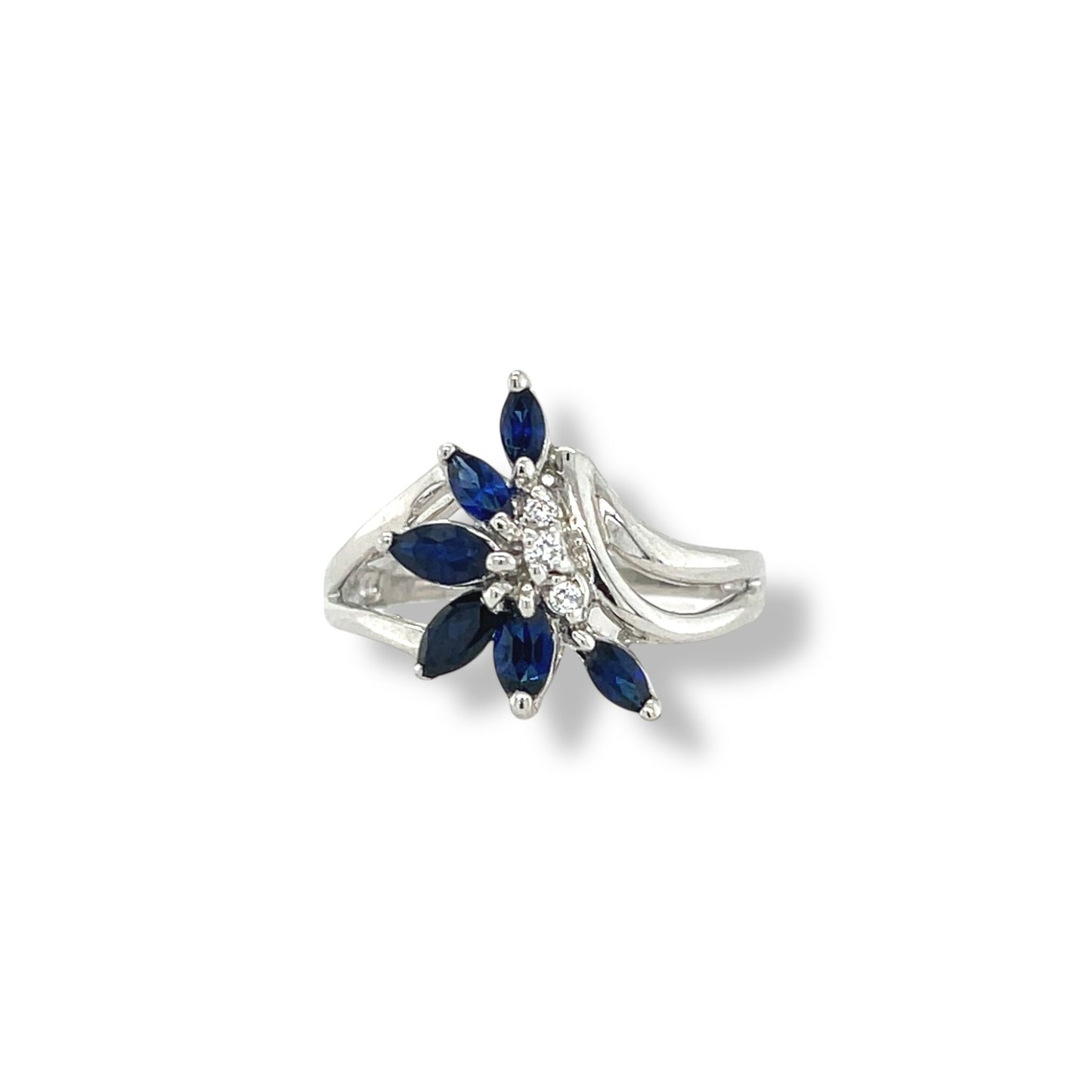 Blue Sapphire Marquise-Cut White Gold Ring