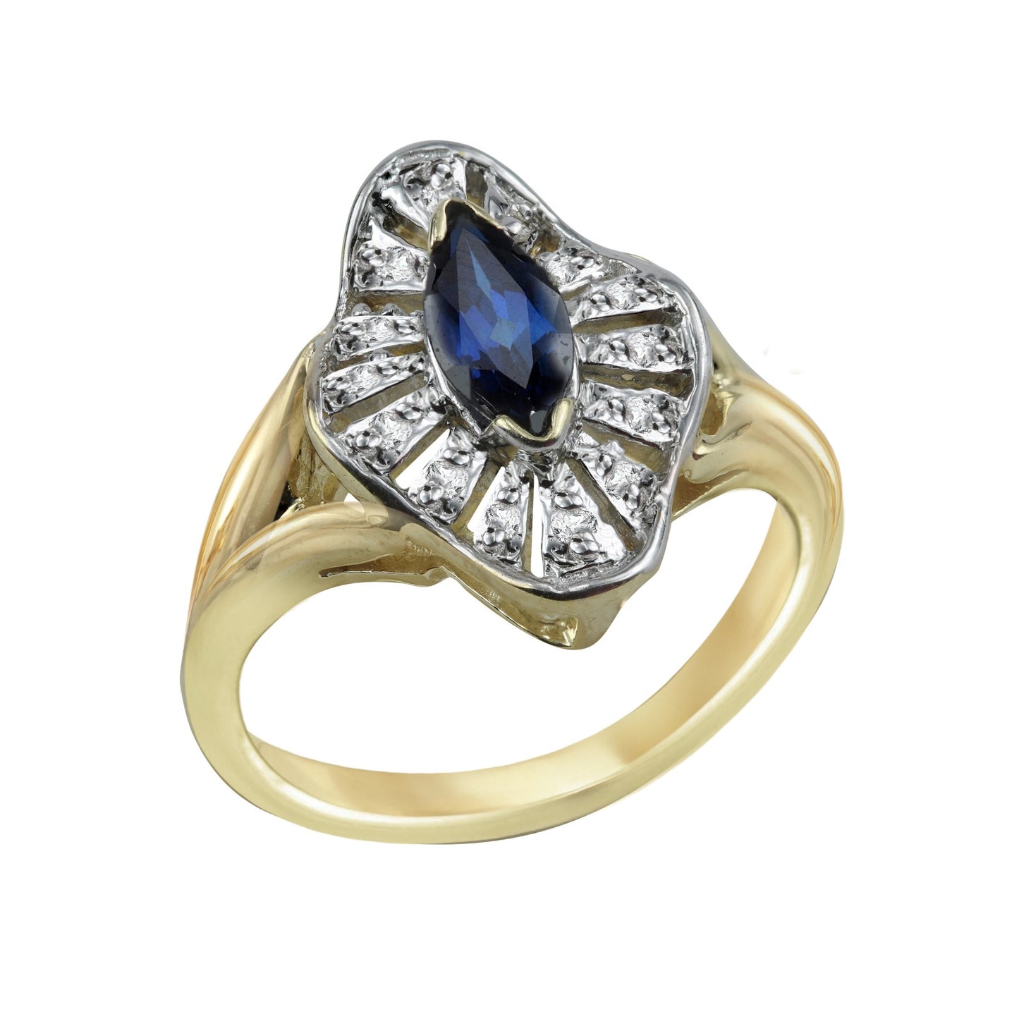 Blue Marquise- Cut Two Tone Gold Ring