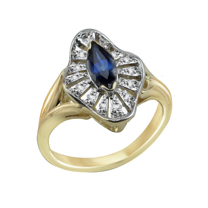Blue Marquise- Cut Two Tone Gold Ring