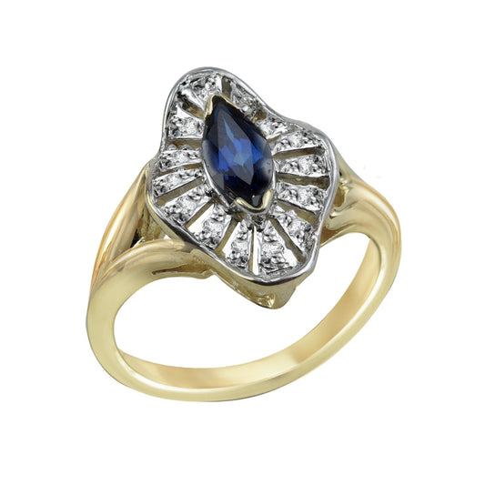Blue Marquise- Cut Two Tone Gold Ring