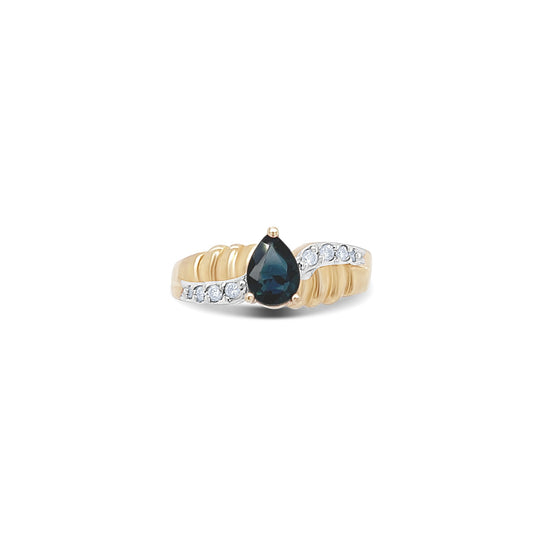 Midnight Sapphire Pear-Cut Yellow Gold Ring
