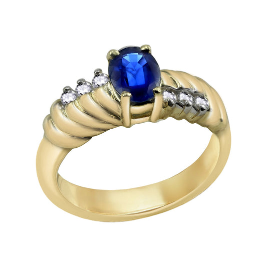 Blue Sapphire Oval-Cut Yellow Gold Ring