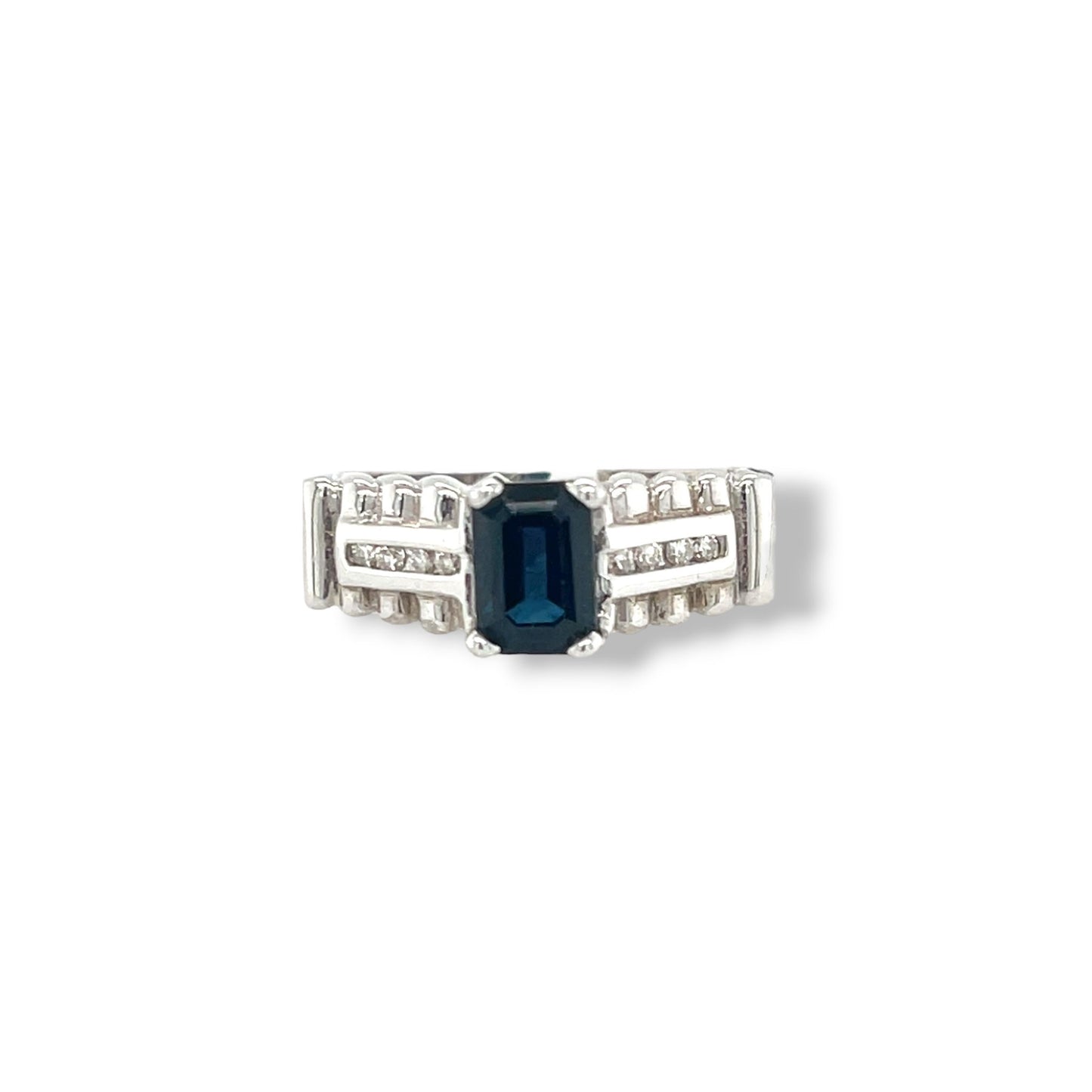 Midnight Sapphire Emerald-Cut White Gold Ring