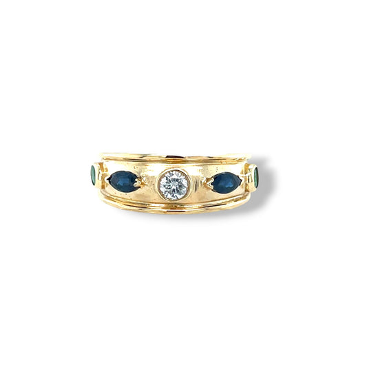 Multicolor Round-Cut Yellow Gold Ring
